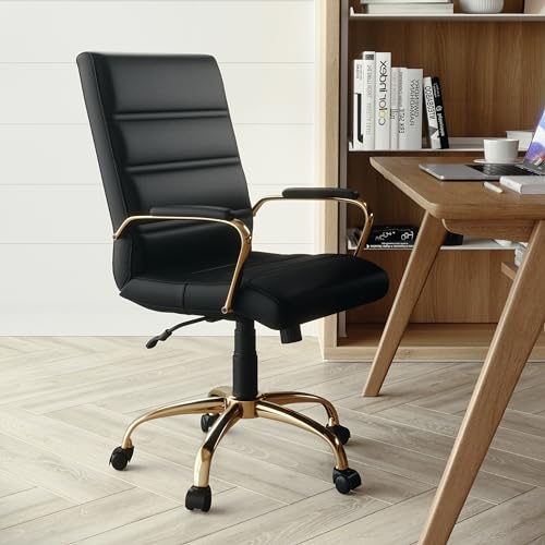 Flash Furniture Whitney Mid-Back Swivel LeatherSoft Desk Chair with Wheels, Padded Seat and Armrests, Adjustable Height Padded Office Chair, Black|B07FYMJMZX