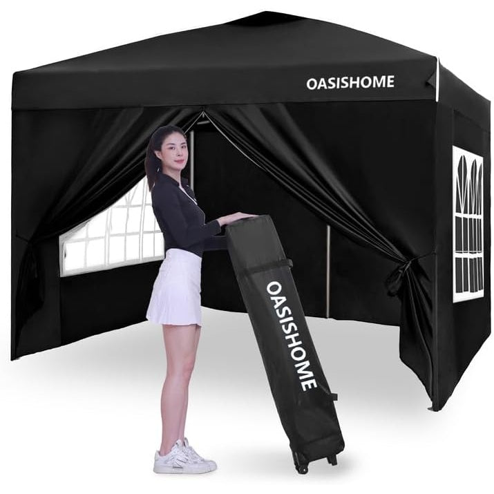 OASISHOME Pop-up Gazebo Instant Canopy Tent 10'x10', with 4 Sidewalls, Windows, Wheeled Bag, for Patio/Outdoor/Wedding Parties and Events (10FTx10FT, Khaki) - Medaid International