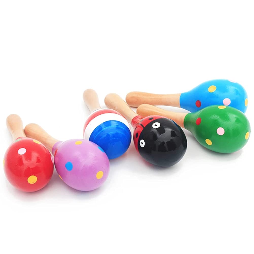 Anekoul 6 Pcs Mini Wooden Maracas, Colorful Wooden Maracas Wood Festival Maracas Wooden Shaker Sand Hammer Toy for Kids, Great Party Favor (Random Color Pattern) - Medaid International