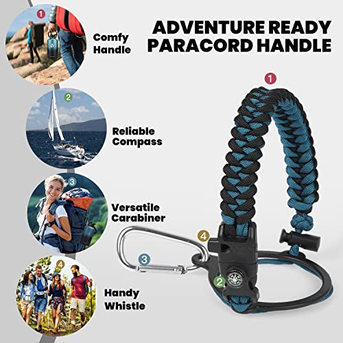 Insulated Water Bottle 64 oz, Triple Wall Vacuum Stainless Steel (Cold for 48 Hrs), Leak Proof & Non-BPA, Half Gallon Water Flask Jug with Paracord Handle & Straw Spout Lids|B0BZZT6B84