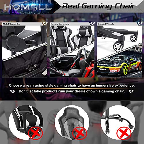 Homall Gaming Chair, Office Chair High Back Computer Chair Leather Desk Chair Racing Executive Ergonomic Adjustable Swivel Task Chair with Headrest and Lumbar Support (White) - Medaid International