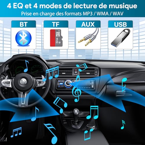 Chismos - Bluetooth 5.0 1 Din Car Radio, AM/FM, 2 USB, 4 Channel Sound