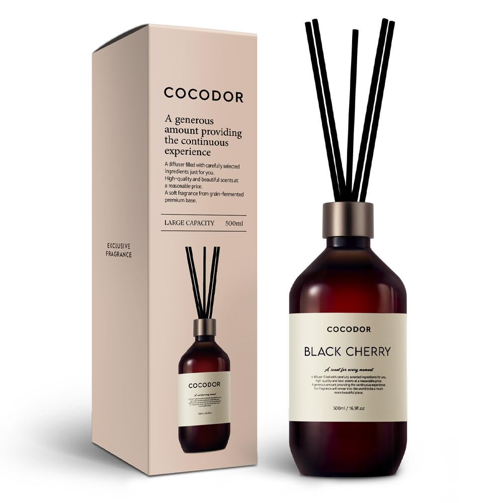 COCODOR Premium Reed Diffuser/Black Cherry/16.9oz(500ml)/1 Pack/Fragrance Scent Essential Oil with Stick Diffuser Set for Home Bathroom Shelf Décor - Medaid International