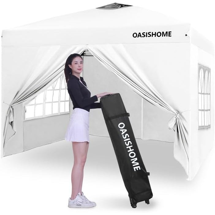 OASISHOME Pop-up Gazebo Instant Canopy Tent 10'x10', with 4 Sidewalls, Windows, Wheeled Bag, for Patio/Outdoor/Wedding Parties and Events (10FTx10FT, Khaki) - Medaid International
