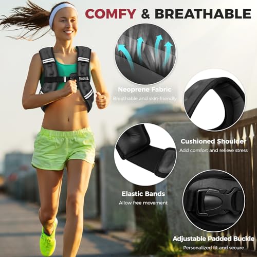 BAGAIL Weighted Vest, 5lbs/8lbs/10lbs/12lbs/15lbs/20lbs/25lbs/30lbs Weight Vest with Detachable Phone Pouch, Rucking Vest for Women, Men, Walking, Weight Loss, Training, Running|B0DYNN7G85