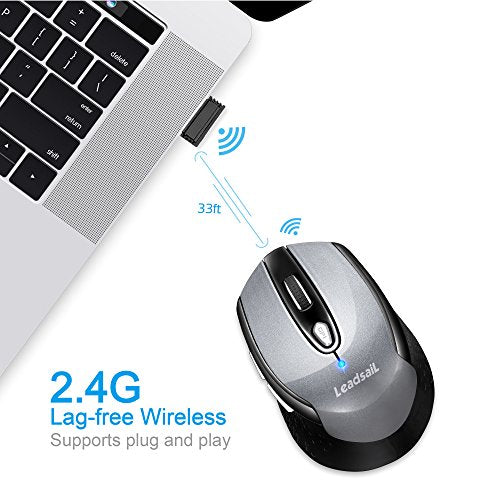 Leadsail - Wireless Mouse for Laptop, 2.4G Slim Design, Less Noise, 6 Buttons