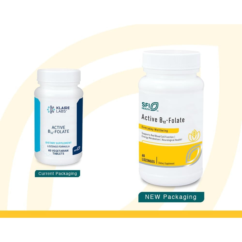 Klaire Labs SFI Health Active B12-Folate - Vitamin B12 Lozenges with Methyl Folate - Methylated B12 (B12 1000 Mcg) and Active Folate Supplement - Hypoallergenic & Tastes Great (60 Dissolvable Tablets) - Medaid International