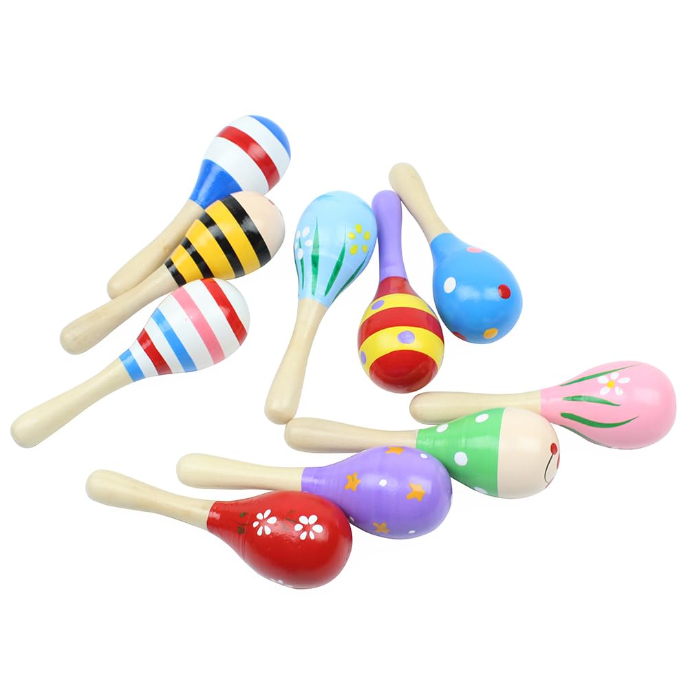 Deermon Lovely 10 Pack Kids Colorful Mini Wooden Maracas, Festival Rattles Egg Shaker Noisemaker Party Favors, Baby Shaker Sand Hammer Mexican Theme Birthday Musical Instruments Hand Percussion Toy - Medaid International