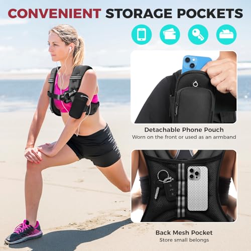 BAGAIL Weighted Vest, 5lbs/8lbs/10lbs/12lbs/15lbs/20lbs/25lbs/30lbs Weight Vest with Detachable Phone Pouch, Rucking Vest for Women, Men, Walking, Weight Loss, Training, Running|B0DYNN7G85