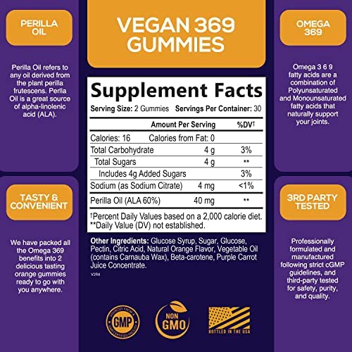 Omega 3 6 9 Vegan Gummies - Triple Strength Omega 3 Supplement Gummy - Essential Oil 369 Heart Support and Brain Support for Women, Men & Pregnant Women, Non-GMO, Orange Flavor - 60 Gummies - Medaid International
