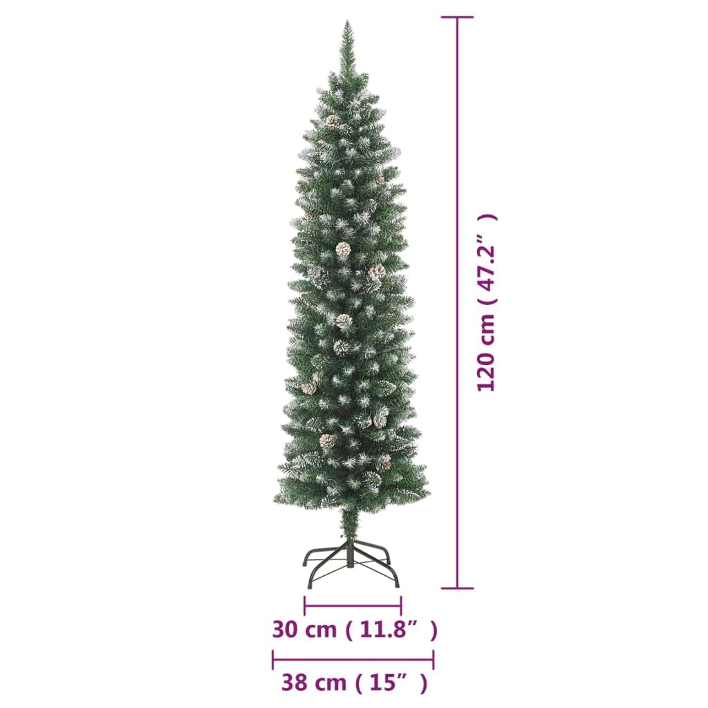 vidaXL 4ft Slim Artificial Christmas Tree with Stand - Green & White, Decorated with Cones and White Snow, Complete with Steel Stand - Medaid International