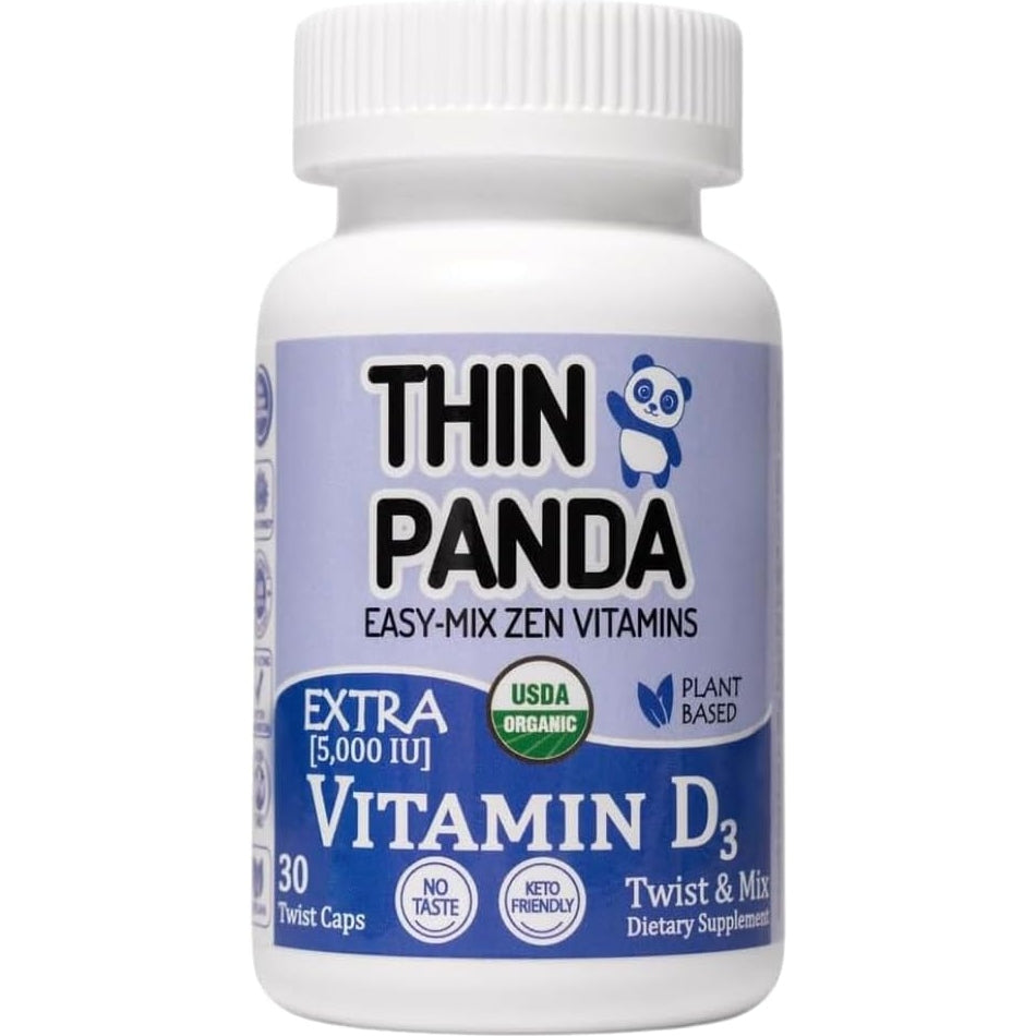 Organic Vitamin D3 Extra 5,000 IU - for Adults - Twistable Capsule Design - for Strong Bones & Healthy Immunity - Taste-Free Twist & Mix Vitamin - Add Powder to Food/Drinks - 30 Servings - Medaid