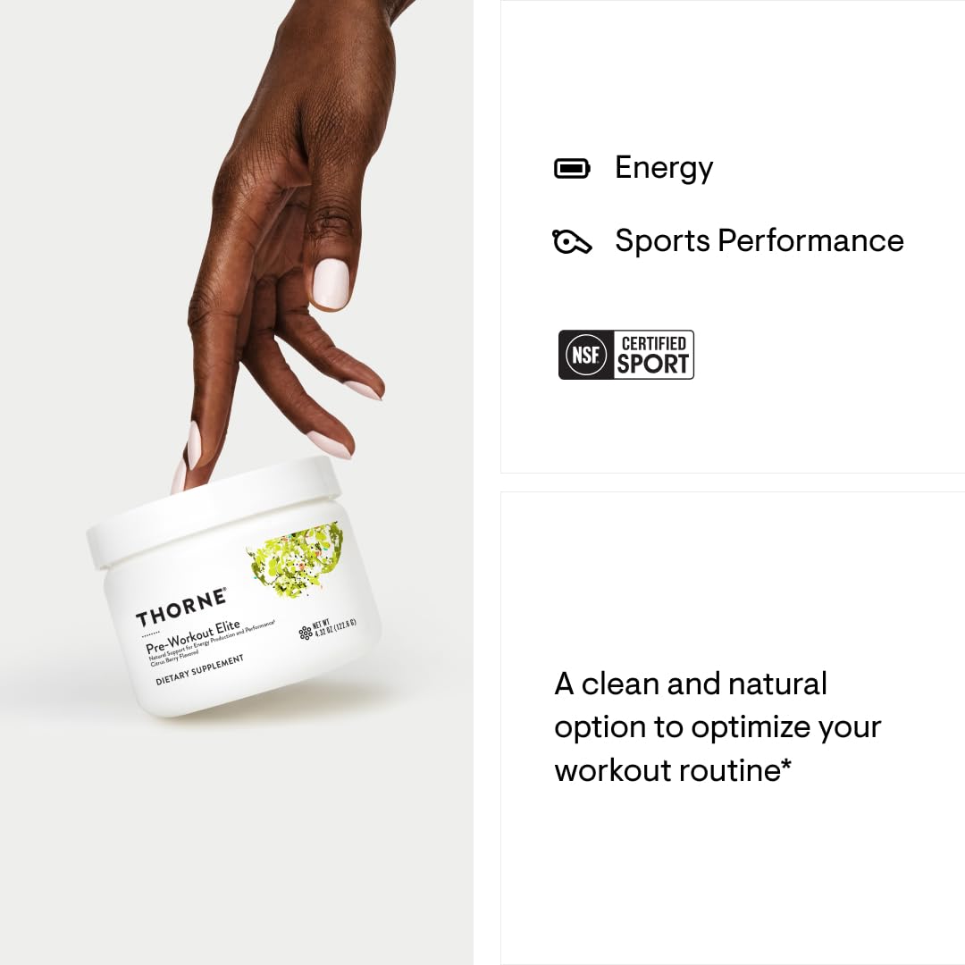 THORNE - Pre-Workout Elite - Natural Support for Energy Production and Performance* - Citrus Berry Flavored - NSF Certified for Sport - 4.32 Oz - 24 Servings - Medaid International