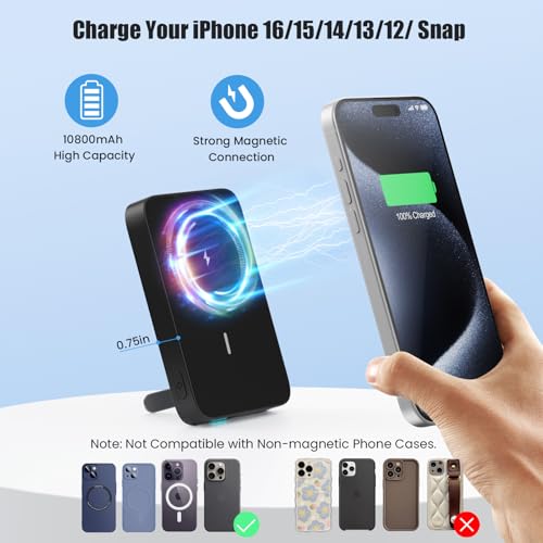 LanLuk - Magnetic 10800mAh Wireless Power Bank with Foldable Stand & Fast Charging