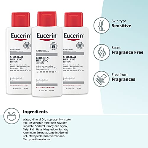 Eucerin Original Healing Lotion - Fragrance Free, Rich Lotion for Extremely Dry Skin - 8.4 fl. oz. Bottle (Pack of 3) - Medaid International