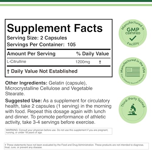 L Citrulline Capsules 1,200mg Per Serving, 210 Count (L-Citrulline Increases Levels of L-Arginine, Acts as a Nitric Oxide Booster) Muscle Recovery Supplement to Improve Muscle Pump by Double Wood - Medaid International