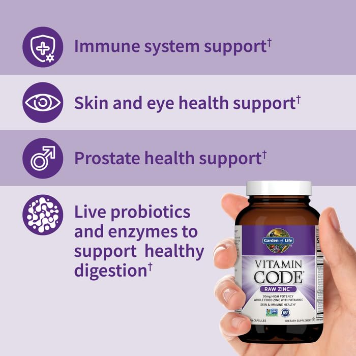 Garden of Life Zinc Supplements 30mg High Potency Raw Zinc and Vitamin C Multimineral Supplement, Vitamin Code Vitamins Trace Minerals & Probiotics for Skin Health & Immune Support, 60 Vegan Capsules - Medaid International
