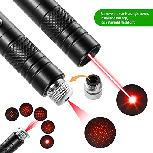 Laser Pointer High Power Rechargeable Lazer Pointer, Laser Pen with Long Range Adjustable Focus with Star Cap, Laser Pointer Pen Suitable for Outdoor, Astronomy, Cats Dogs (Red) - Medaid International