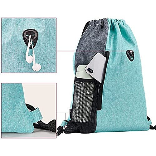 LIVACASA - Water-Repellent Gym Sack with Mesh Pocket & Earphones Hole