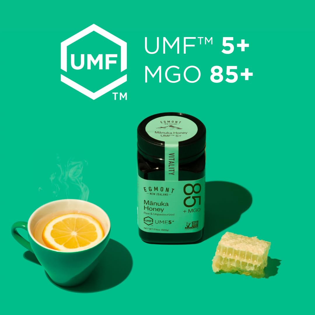 Egmont Honey Raw Manuka Honey MGO 85+ UMF 5+ 17.6oz (500g) NON-GMO, Kosher, Recycled plastic jar, Traceable 100% Pure Authentic New Zealand Honey, UMF & MGO Certified - Medaid International