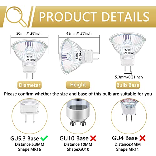 Figame - MR16 Halogen Light Bulbs, 20W 12V, Warm White 2700K, Dimmable, Pack of 6