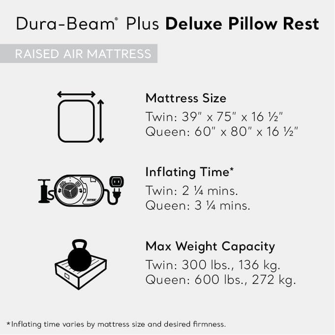 Intex 64131ED Dura-Beam Plus Deluxe Pillow Rest Air Mattress: Fiber-Tech ā Twin Size - Medaid
