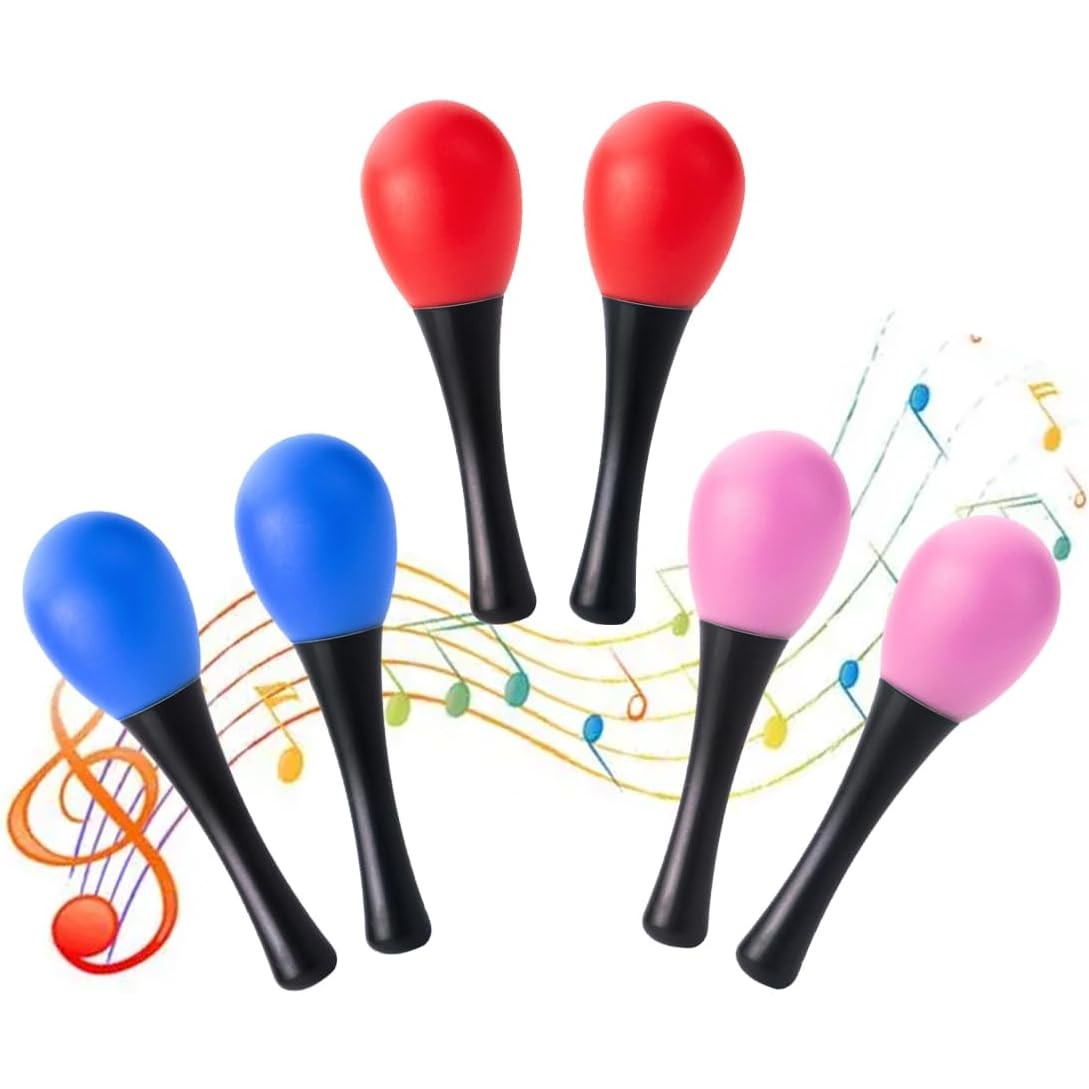 GXGM 3 Pairs Oval Maracas Musical Instrument Percussion Hand Rattle Oval Maracas for Children Instrument Percussion Shake (Red, Blue and Pink) - Medaid International