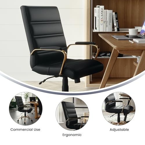 Flash Furniture Whitney Mid-Back Swivel LeatherSoft Desk Chair with Wheels, Padded Seat and Armrests, Adjustable Height Padded Office Chair, Black|B07FYMJMZX