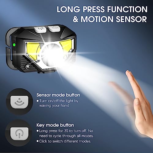 LHKNL Headlamp Flashlight, Lumen Ultra-Light Bright LED Rechargeable Headlight with White Red Light, 2-Pack Waterproof Motion Sensor Head Lamp,8 Modes for Outdoor Camping Running Hiking Fishing|B08D66HCXW