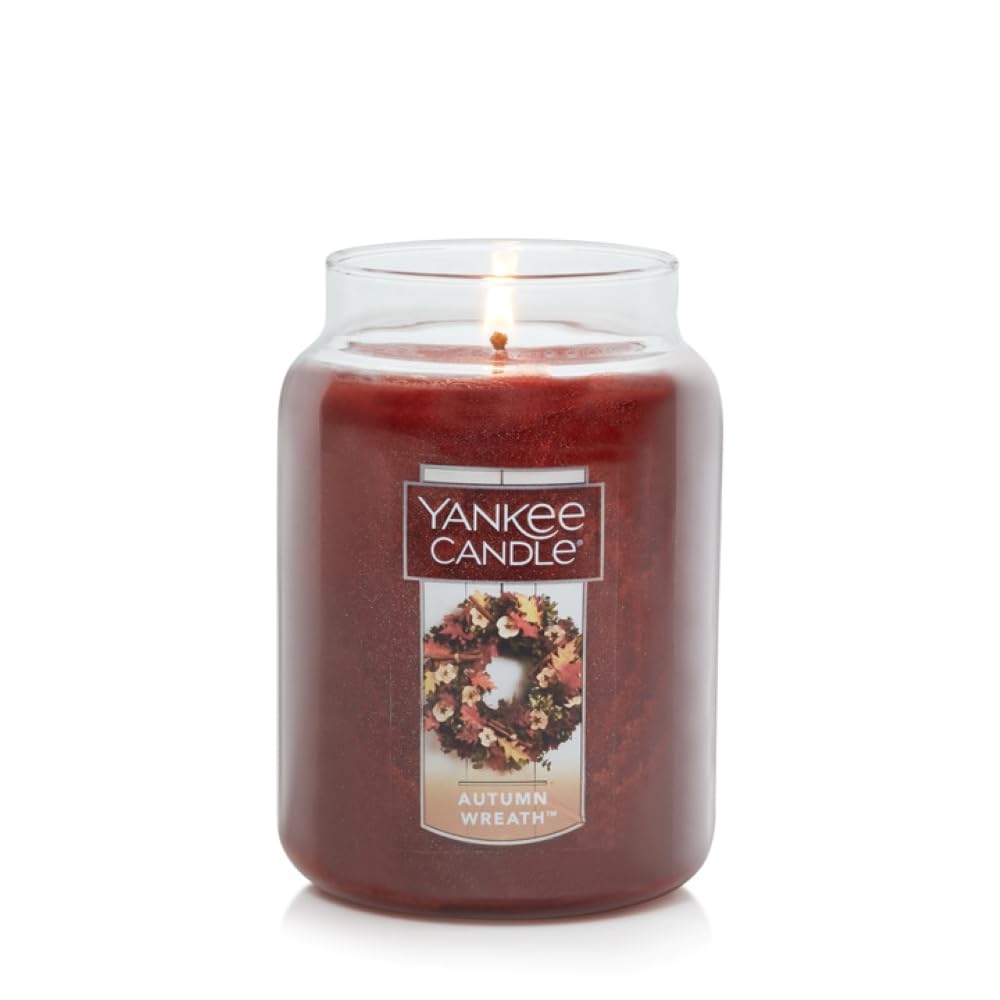 Yankee Candle Autumn Wreath Scented Classic 22oz Large Jar Single Wick Aromatherapy Candle Over 110 Hours of Burn Time Fall Fragrance Perfect for gifting - Medaid International