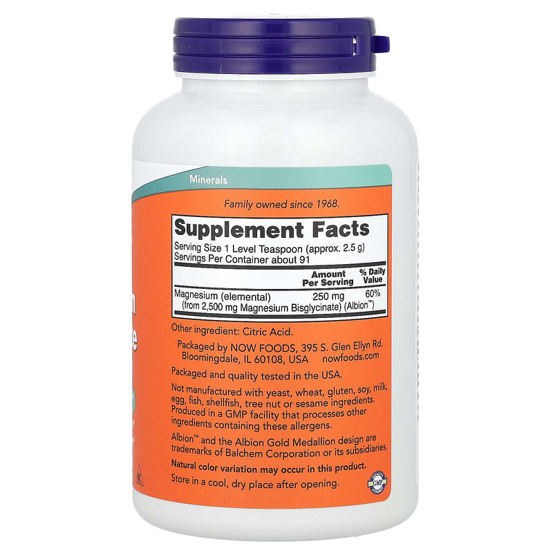 NOW Foods, Magnesium Bisglycinate Powder, 227 g - Medaid International