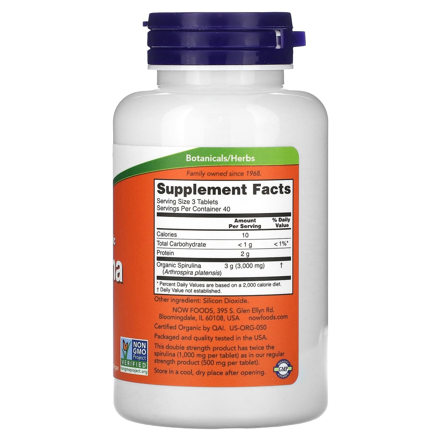 NOW Foods, Certified Organic Spirulina, Double Strength, 1,000 mg, 120 Tablets - Medaid International