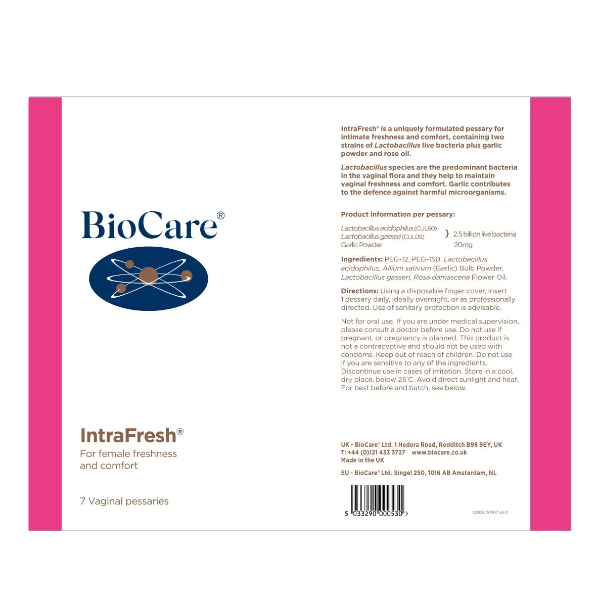 BioCare - IntraFresh 7 Vaginal Pessaries - Medaid International