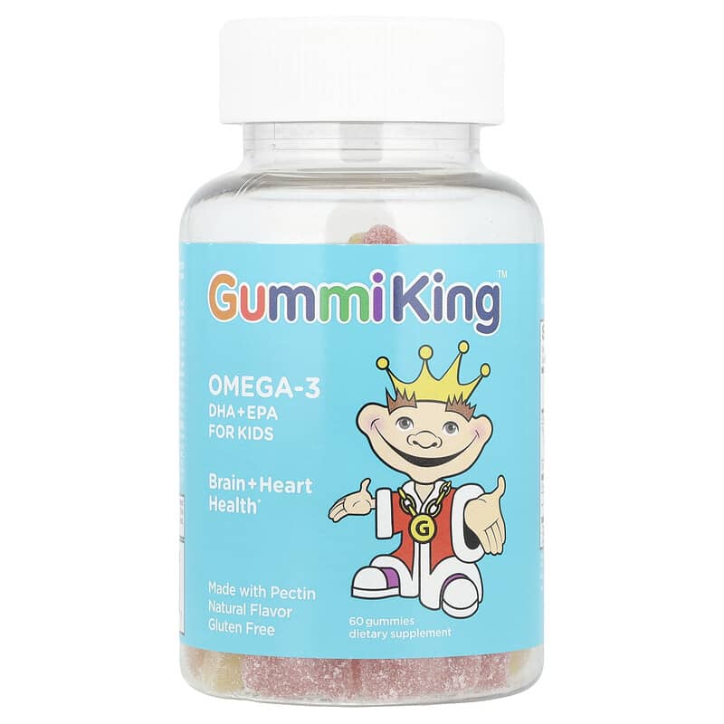 GummiKing, Omega-3 DHA + EPA for Kids, Strawberry, Orange and Lemon, 60 Gummies - Medaid International