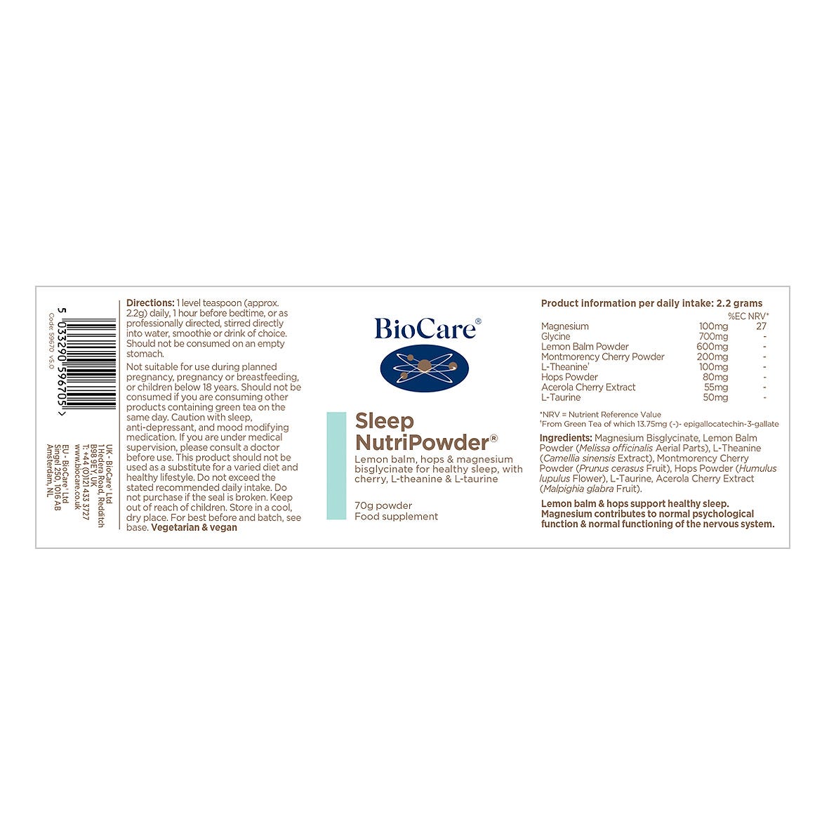 BioCare - Sleep NutriPowder 70g - Medaid International