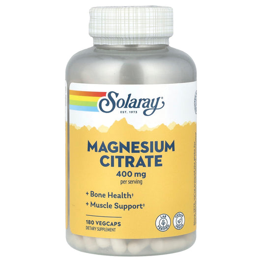 Solaray, Magnesium Citrate, 400 mg, 180 VegCaps (133 mg per Capsule) - Medaid International