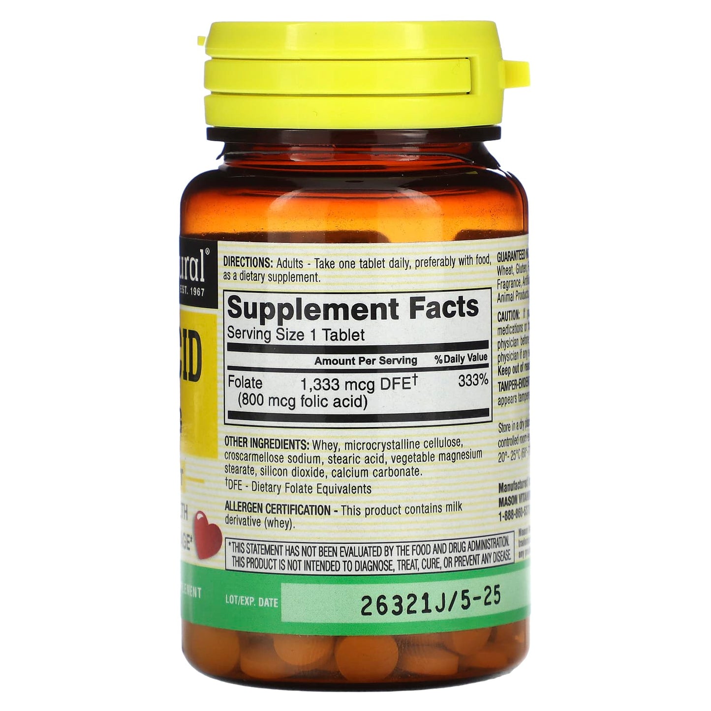 Mason Natural, Folic Acid, 800 mcg, 100 Tablets - Medaid International