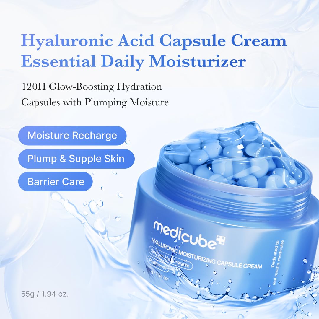 medicube Hyaluronic Acid Capsule Cream | 120H Long-Lasting Hydration, Barrier Care & Calming Daily Facial Moisturizer For All Skin Types | With Hyaluronic Acid, Panthenol & Ceramides | Korean Skincare - Medaid International
