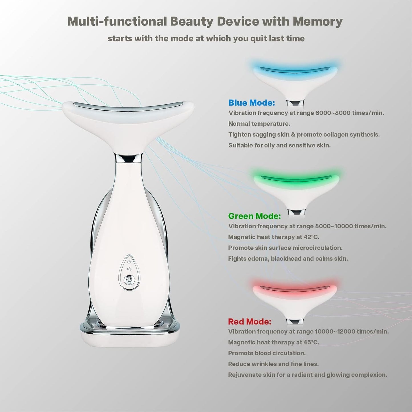 VRAIKO Lily Neck Face Massager, Face Sculpting Tool, Skin Rejuvenation Device with Thermal, Triple Action LED and Vibration, for Anti-Aging, Lifting and Tightening Sagging Skin (Pearl White) - Medaid International