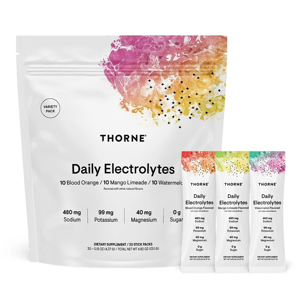 THORNE - Daily Electrolytes - Zero Sugar & Low-Calorie Electrolyte Drink Mix - Naturally Flavored & Sweetened - NSF Certified for Sport - Variety - 30 Stick Packs - Medaid International
