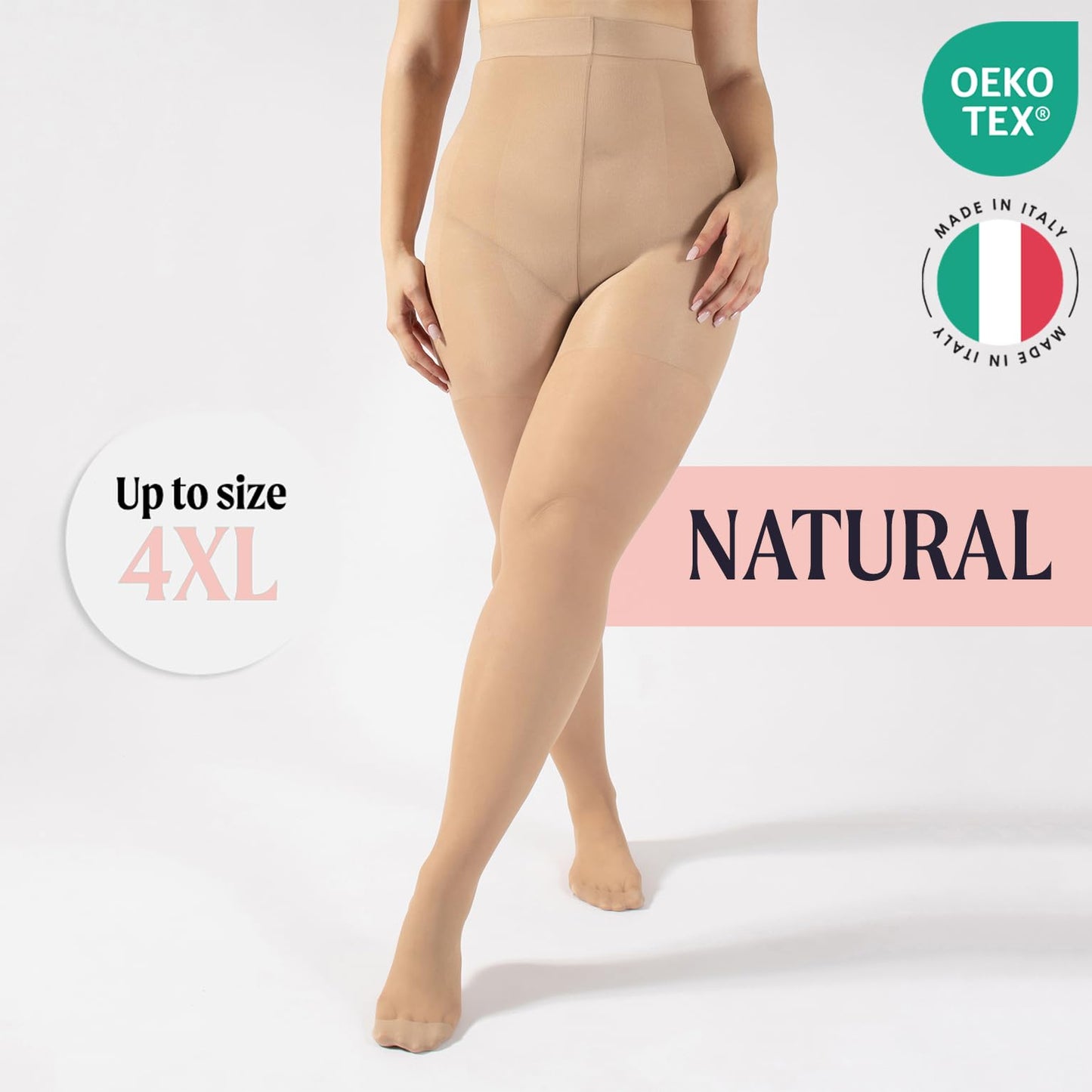 CALZITALY High Waist tights Control Top Shaping Nylons, Shaping Pantyhose, 20 Denier Sheer Shaping Tights for All Day Use (Medium, Skin) - Medaid International