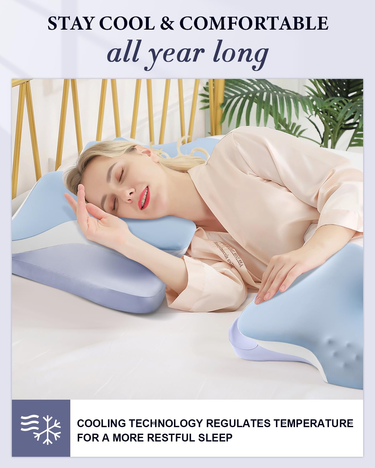 Cervical Pillow for Neck Pain Relief, Cooling Ergonomic Memory Foam Pillows for Sleeping with Luxury Anti-pilling Pillowcase, Contour Orthopedic Neck Support Pillow for Side Back Stomach Sleepers-Blue - Medaid International