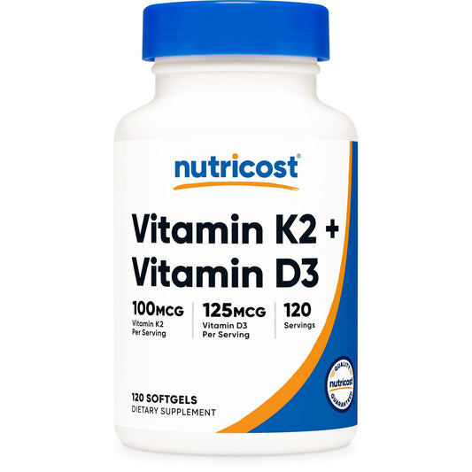 Nutricost Vitamin K2 (MK7) (100mcg) + Vitamin D3 (5000 IU) 120 Softgels - Gluten Free and Non-GMO - Medaid International