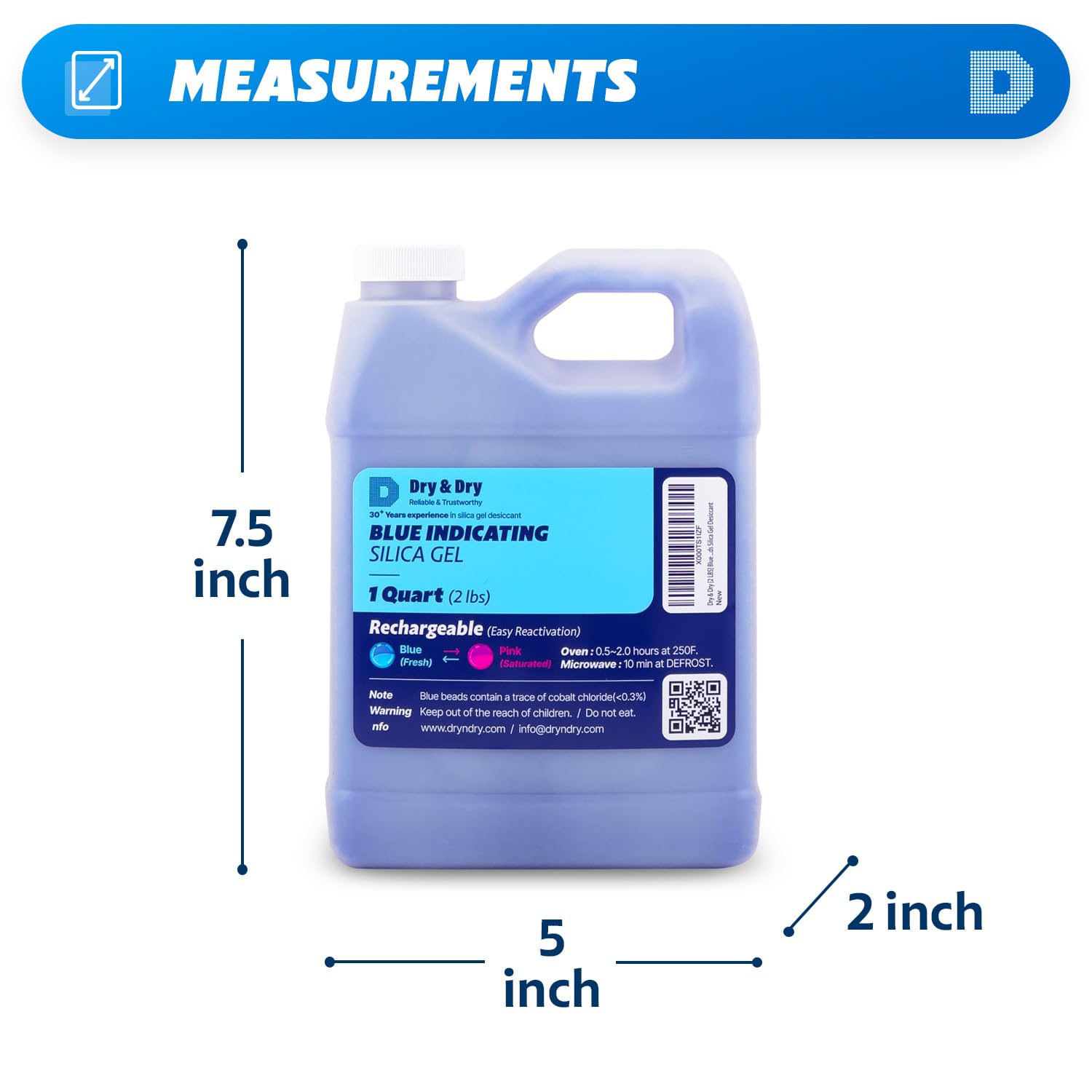 Dry & Dry Blue Indicating Silica Gel Beads Desiccants (Industry Standard 3-5 mm) - Reusable Desiccant Beads Silica Beads(Blue to Pink) - 2 lbs - Medaid International