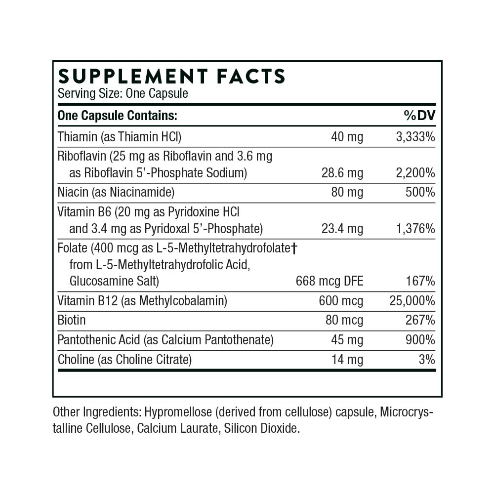 THORNE - B-Complex #12 - Vitamin B Complex with Active B12 and Folate - 60 Capsules - Medaid International