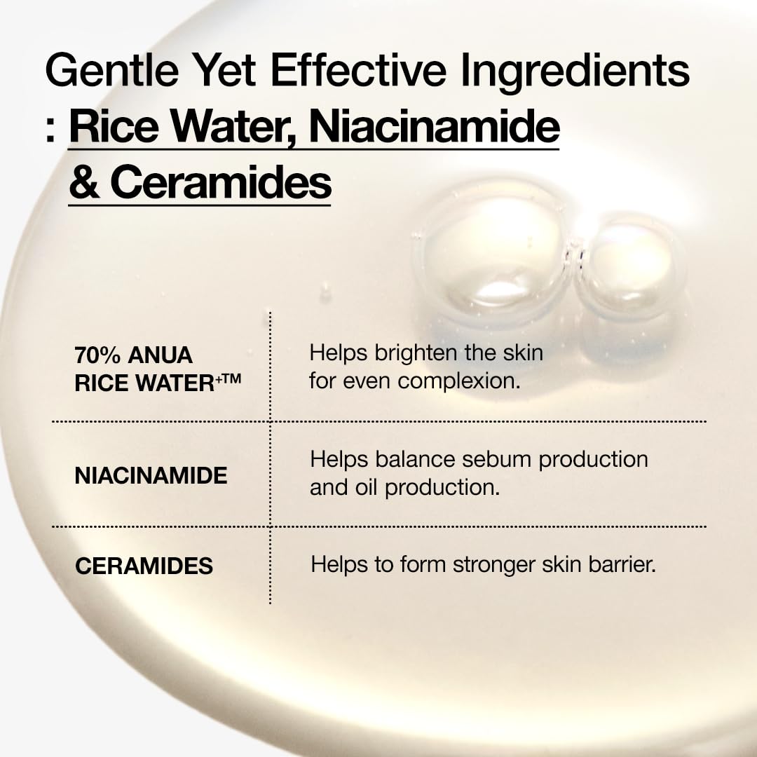 ANUA Rice 70 Glow Milky Toner, for Glass Skin, Rice Water, Niacinamide, Ceramides, Panthenol, Fragrance-Free, Non comedogenic, Fungal Acne Safe, Korean Skin Care, 250ml/8.45fl.oz. - Medaid International