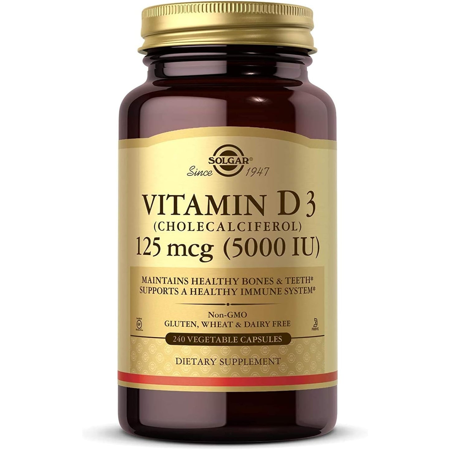 Solgar Vitamin D3 (Cholecalciferol) 125 mcg (5000 IU), 240 Vegetable Capsules - Helps Maintain Healthy Bones & Teeth - Immune System Support - Non-GMO, Gluten Free, Dairy Free, Kosher - 240 Servings - Medaid International