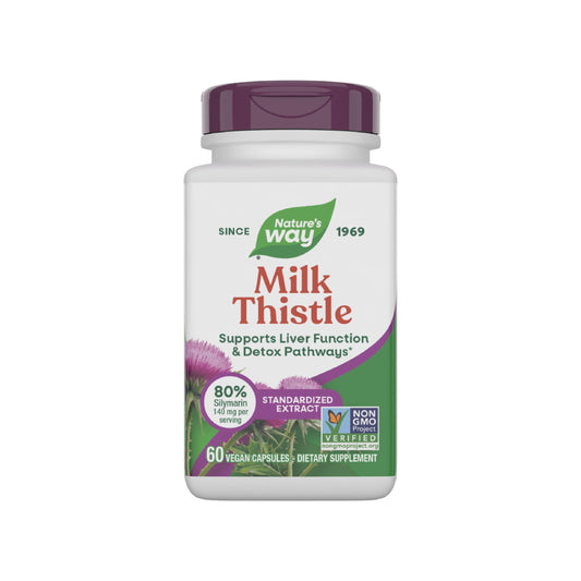 Nature's Way Milk Thistle, Supports Liver Function & Detox Pathways*, 175 mg Milk Thistle Seed Extract Standardized to 80% Silymarin per Serving, Vegan, 60 Capsules (Packaging May Vary) - Medaid International