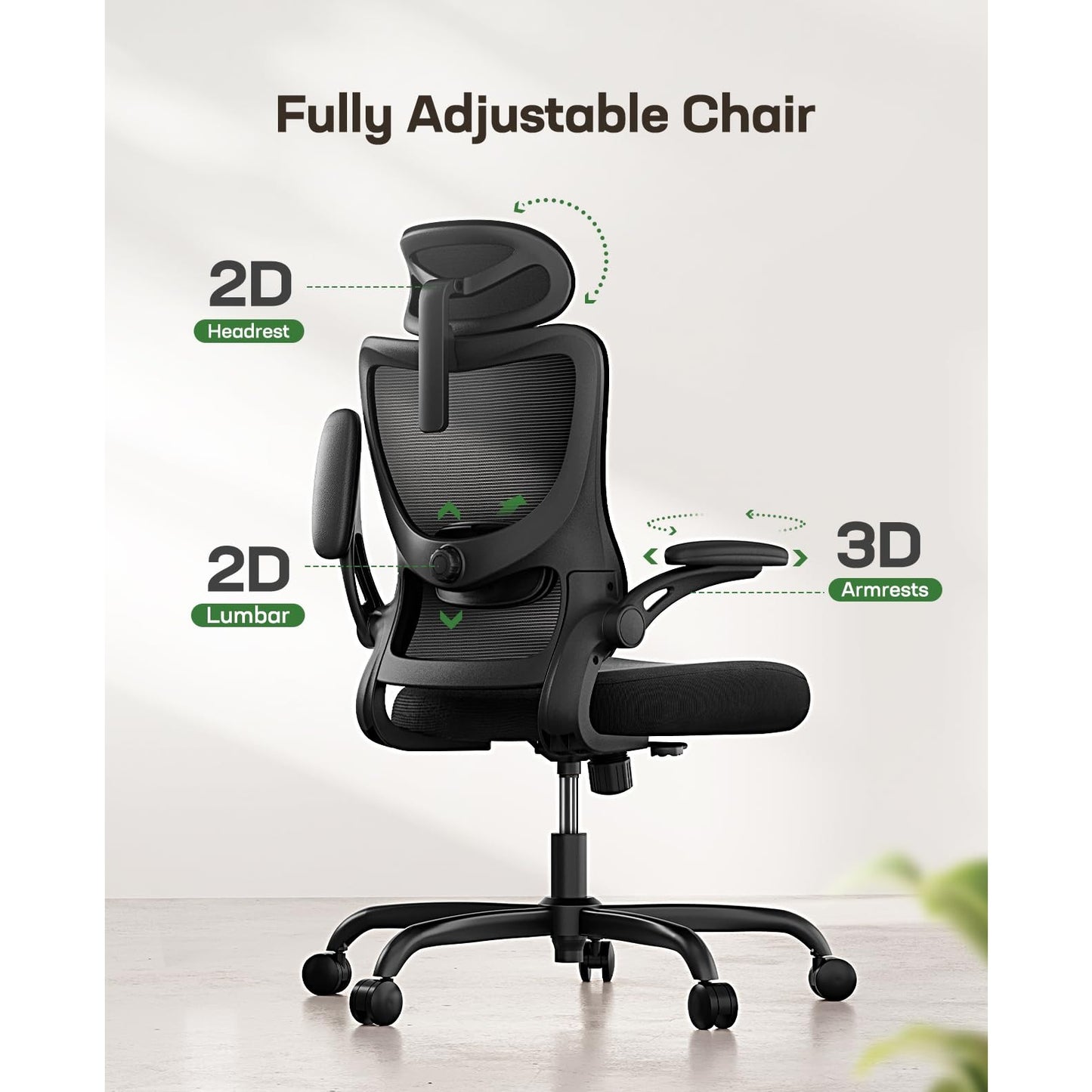 Marsail Ergonomic Office Chair: Office Computer Desk Chair with High Back Mesh and Adjustable Lumbar Support Rolling Work Swivel Task Chairs with Wheel 3D Armrests and Headrest - Medaid International
