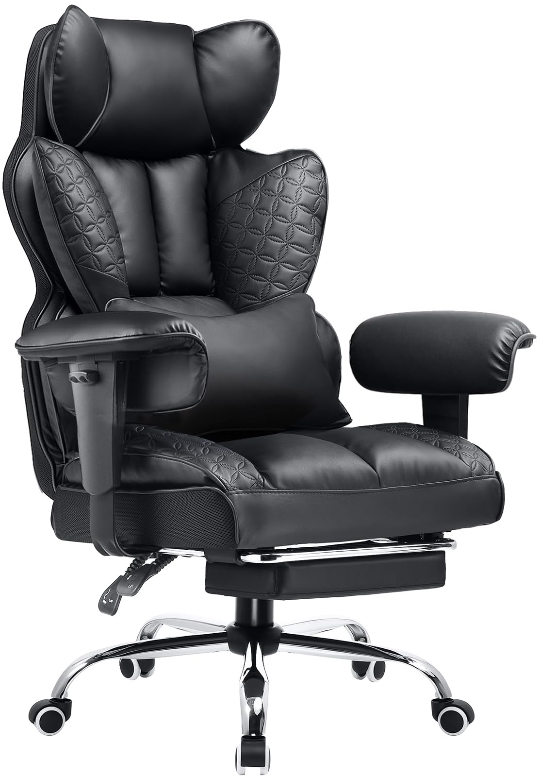 COMHOMA Big and Tall Office Chair 400LBS Wide Ergonomic Gaming Chair with Deluxe Embossing Designed Leather with Foot Rest,150°Reclining Adjustable Armrests Pocket Spring Back Support and Pillow - Medaid International